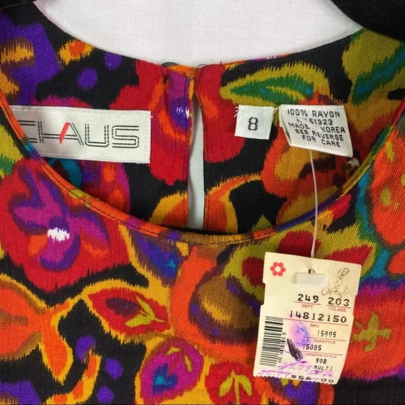 Vintage 80’s Bright Psychedelic Floral Paisley Print Long Sleeve Top Med - Picture 3 of 8